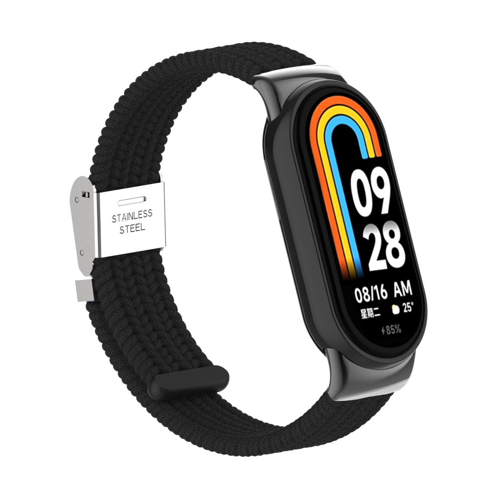 Uniqkart for Xiaomi Smart Band 8 Braided Nylon Watch Band Adjustable Buckle Elastic Strap - Black