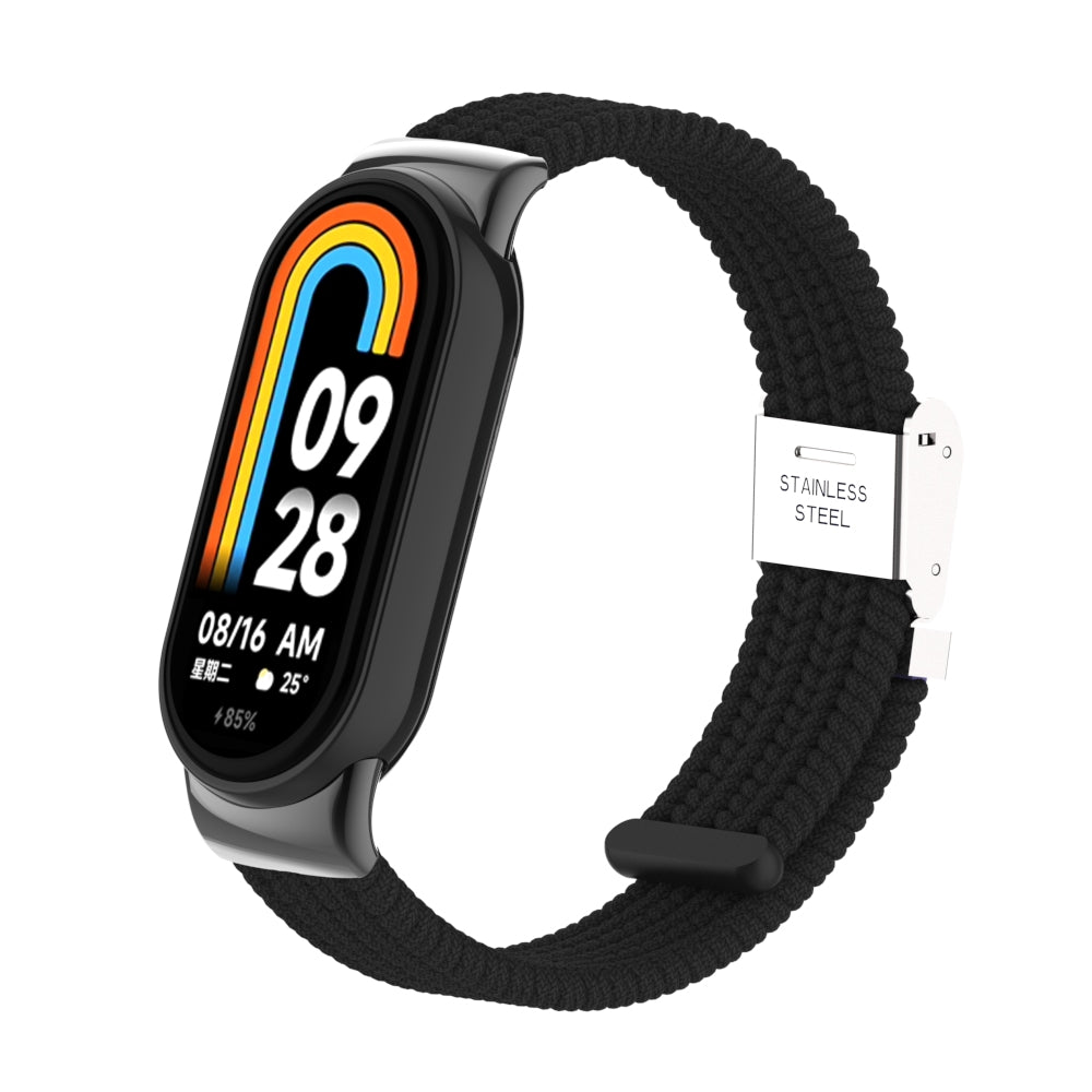 Uniqkart for Xiaomi Smart Band 8 Braided Nylon Watch Band Adjustable Buckle Elastic Strap - Black