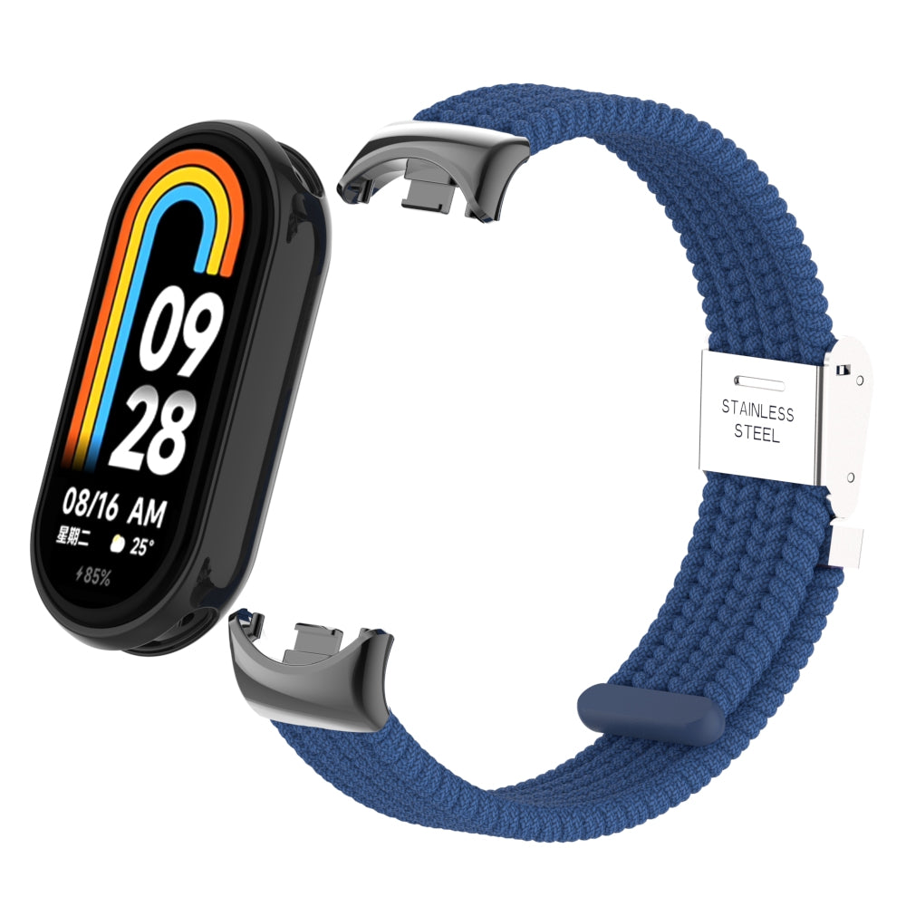 Uniqkart for Xiaomi Smart Band 8 Braided Nylon Watch Band Adjustable Buckle Elastic Strap - Dark Blue
