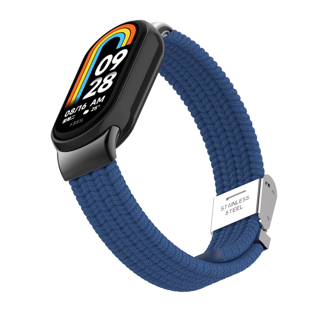 Uniqkart for Xiaomi Smart Band 8 Braided Nylon Watch Band Adjustable Buckle Elastic Strap - Dark Blue