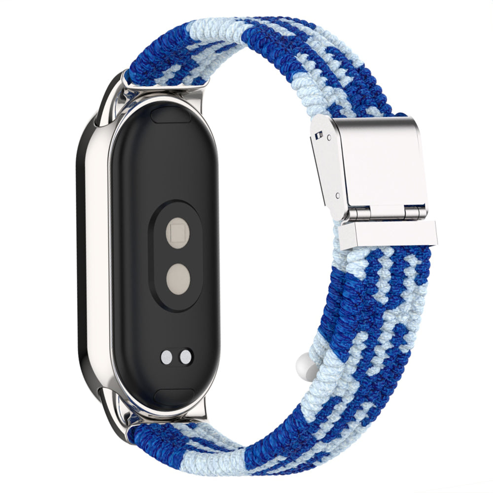 Uniqkart for Xiaomi Smart Band 8 Braided Nylon Watch Band Adjustable Buckle Elastic Strap - Blue / White