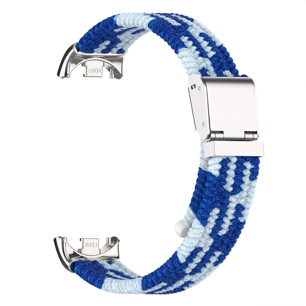 Uniqkart for Xiaomi Smart Band 8 Braided Nylon Watch Band Adjustable Buckle Elastic Strap - Blue / White