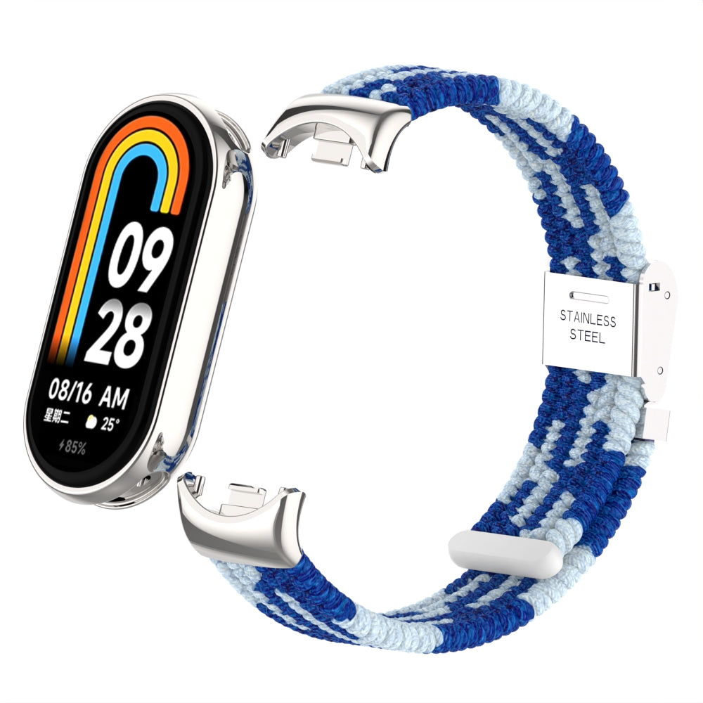 Uniqkart for Xiaomi Smart Band 8 Braided Nylon Watch Band Adjustable Buckle Elastic Strap - Blue / White