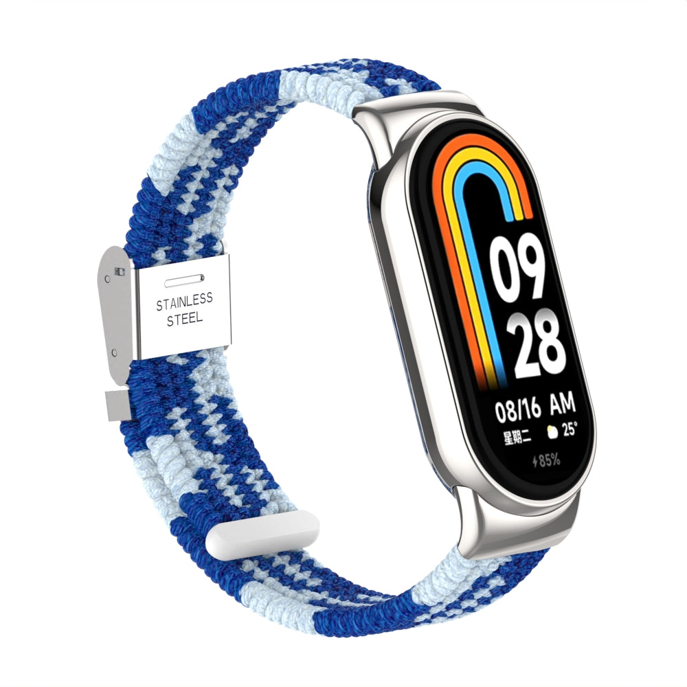 Uniqkart for Xiaomi Smart Band 8 Braided Nylon Watch Band Adjustable Buckle Elastic Strap - Blue / White