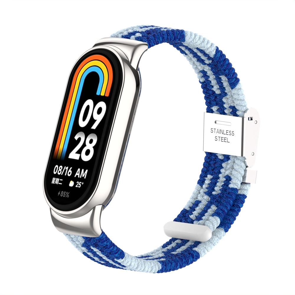 Uniqkart for Xiaomi Smart Band 8 Braided Nylon Watch Band Adjustable Buckle Elastic Strap - Blue / White