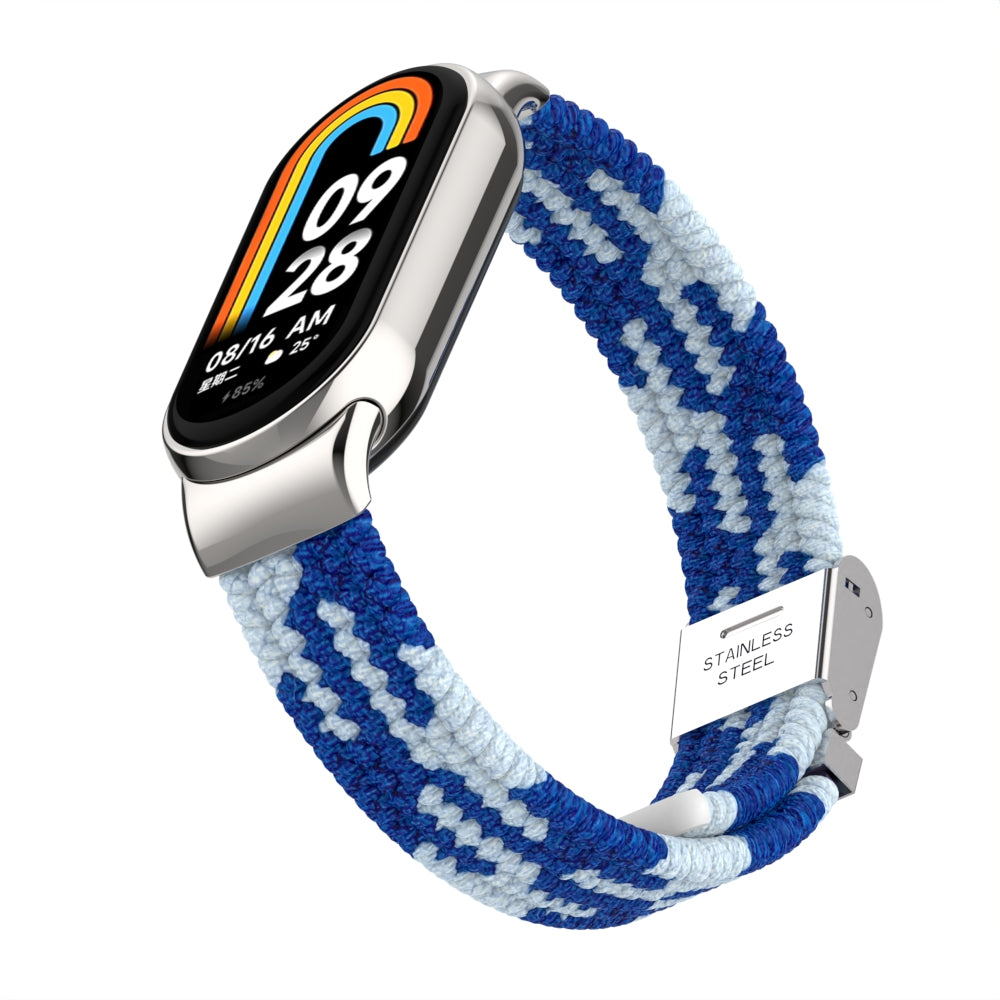 Uniqkart for Xiaomi Smart Band 8 Braided Nylon Watch Band Adjustable Buckle Elastic Strap - Blue / White