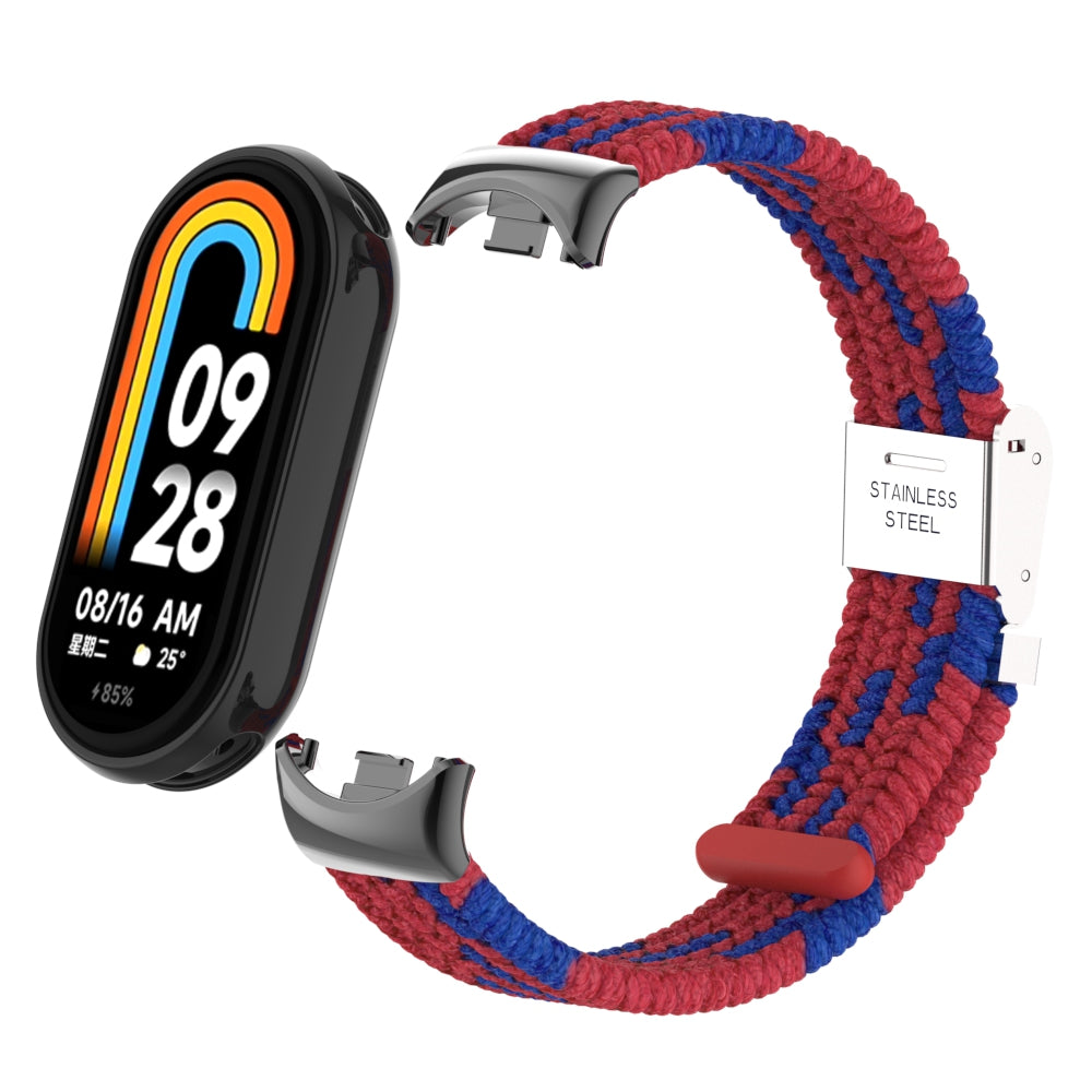 Uniqkart for Xiaomi Smart Band 8 Braided Nylon Watch Band Adjustable Buckle Elastic Strap - Red / Blue