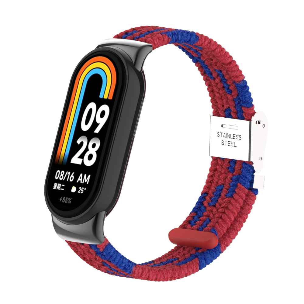 Uniqkart for Xiaomi Smart Band 8 Braided Nylon Watch Band Adjustable Buckle Elastic Strap - Red / Blue