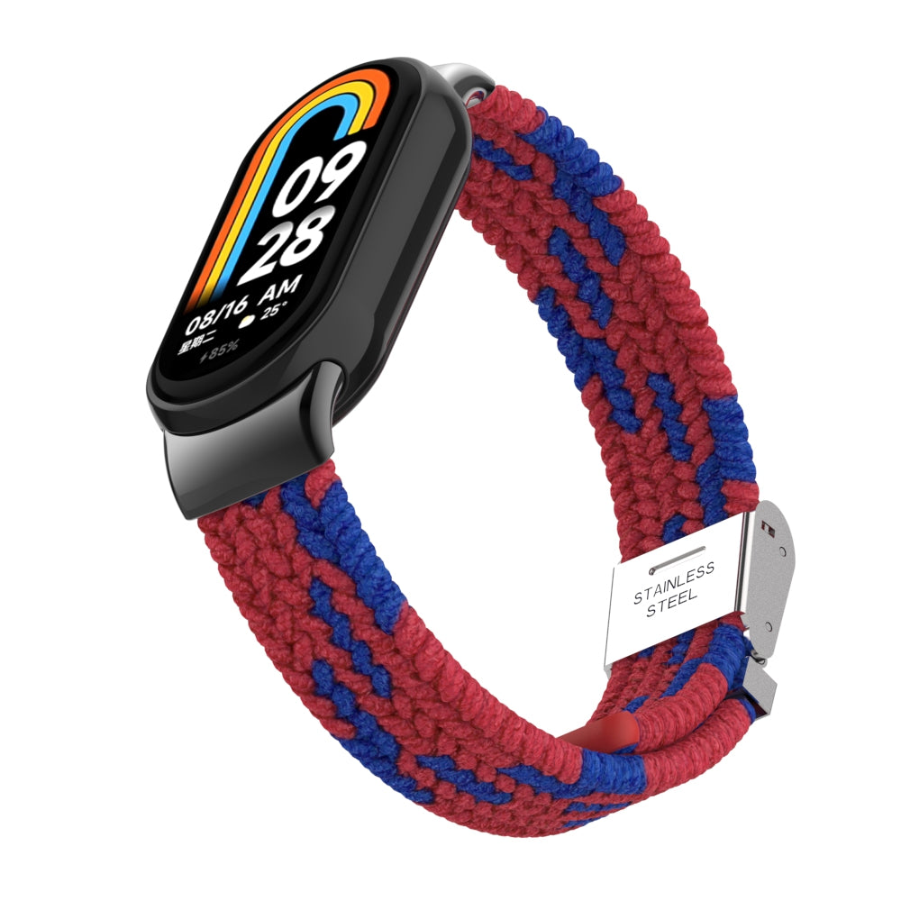 Uniqkart for Xiaomi Smart Band 8 Braided Nylon Watch Band Adjustable Buckle Elastic Strap - Red / Blue