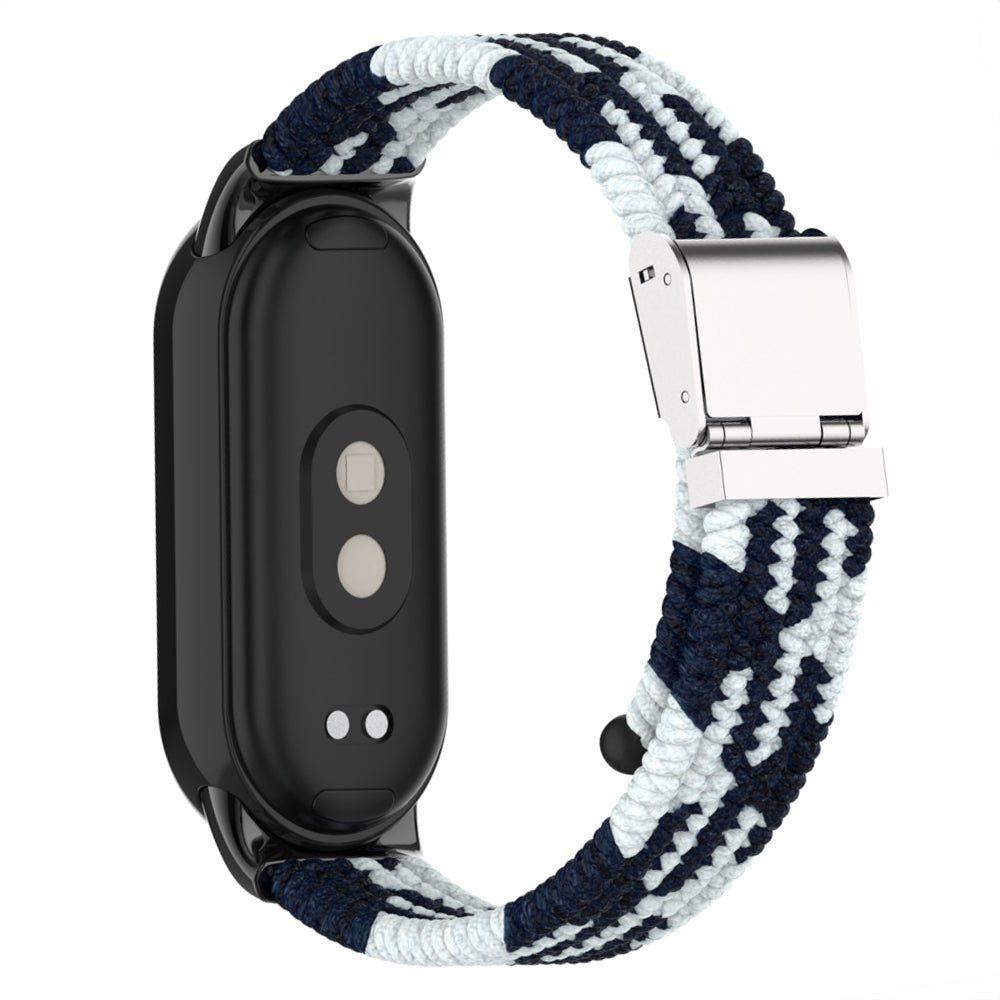 Uniqkart for Xiaomi Smart Band 8 Braided Nylon Watch Band Adjustable Buckle Elastic Strap - Black / White