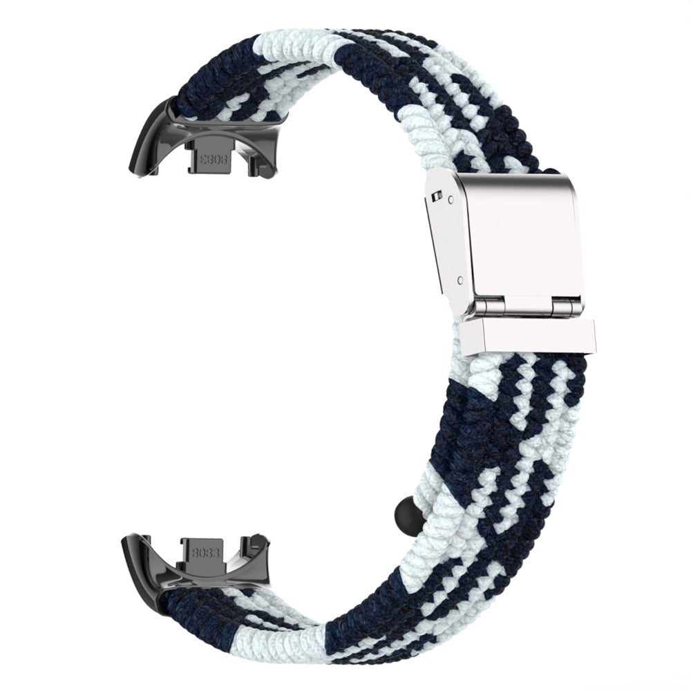 Uniqkart for Xiaomi Smart Band 8 Braided Nylon Watch Band Adjustable Buckle Elastic Strap - Black / White