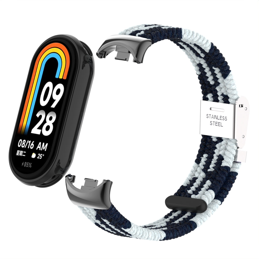 Uniqkart for Xiaomi Smart Band 8 Braided Nylon Watch Band Adjustable Buckle Elastic Strap - Black / White