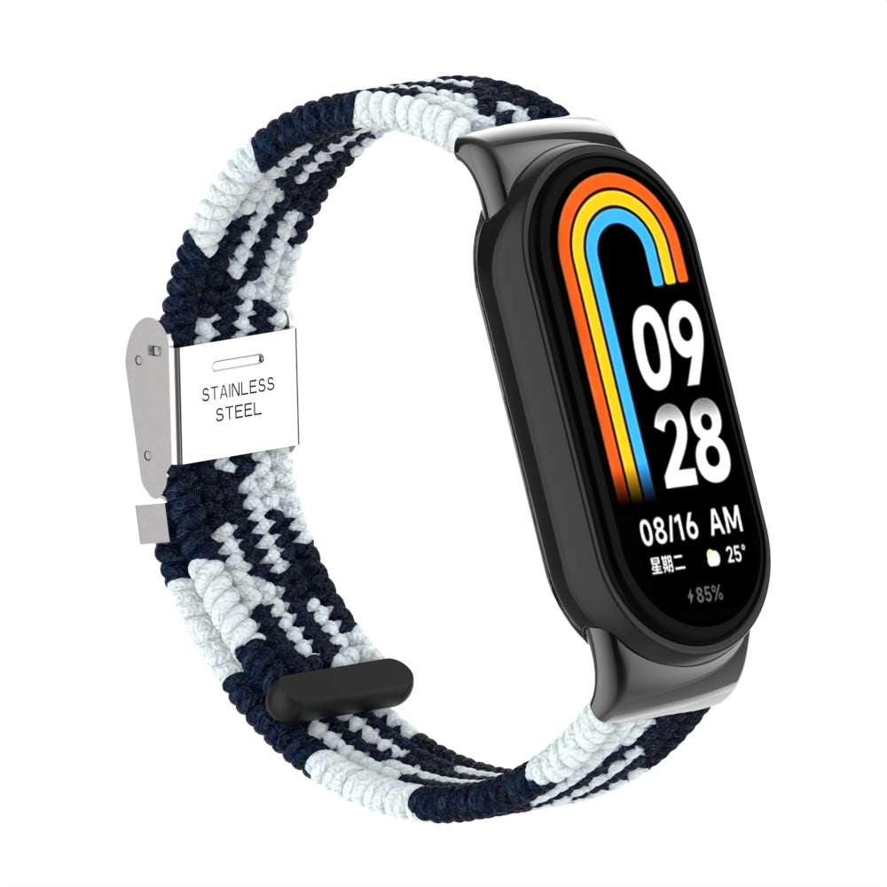 Uniqkart for Xiaomi Smart Band 8 Braided Nylon Watch Band Adjustable Buckle Elastic Strap - Black / White