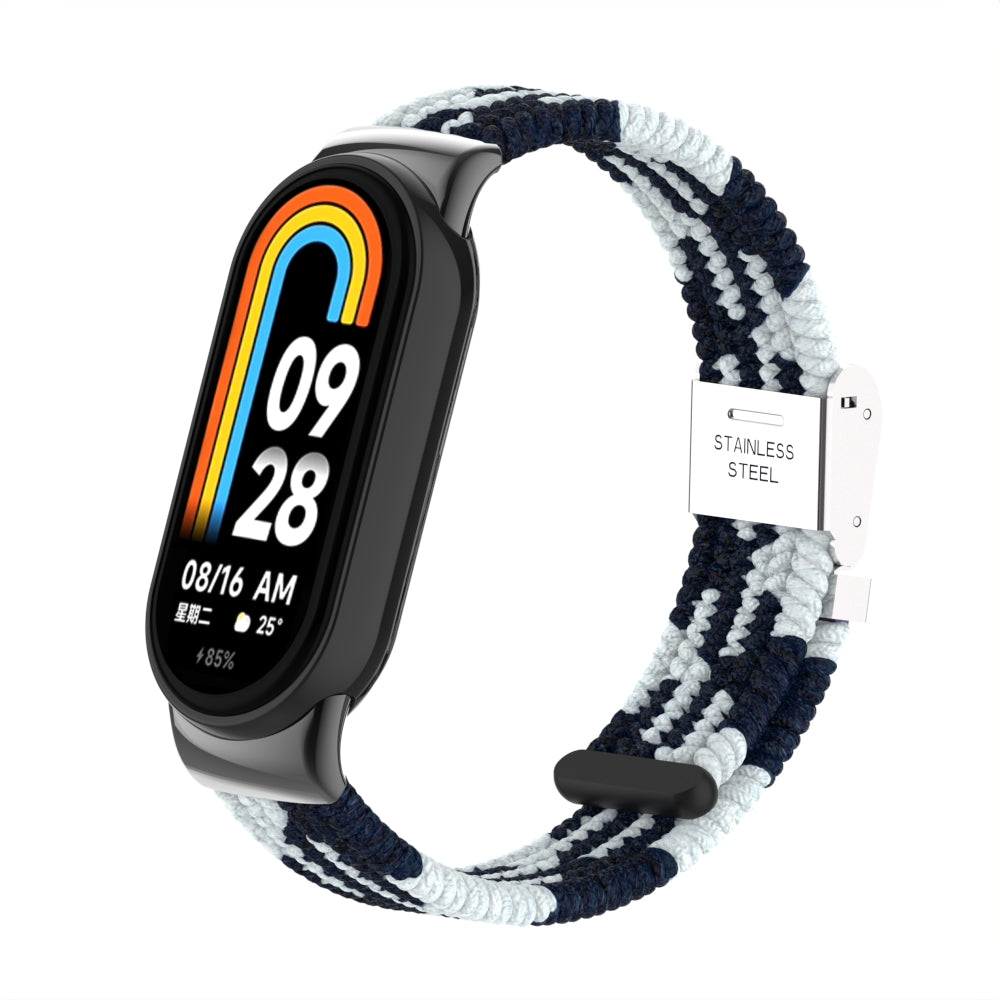 Uniqkart for Xiaomi Smart Band 8 Braided Nylon Watch Band Adjustable Buckle Elastic Strap - Black / White