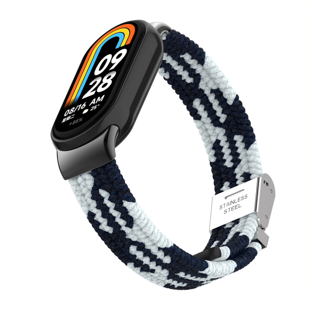 Uniqkart for Xiaomi Smart Band 8 Braided Nylon Watch Band Adjustable Buckle Elastic Strap - Black / White