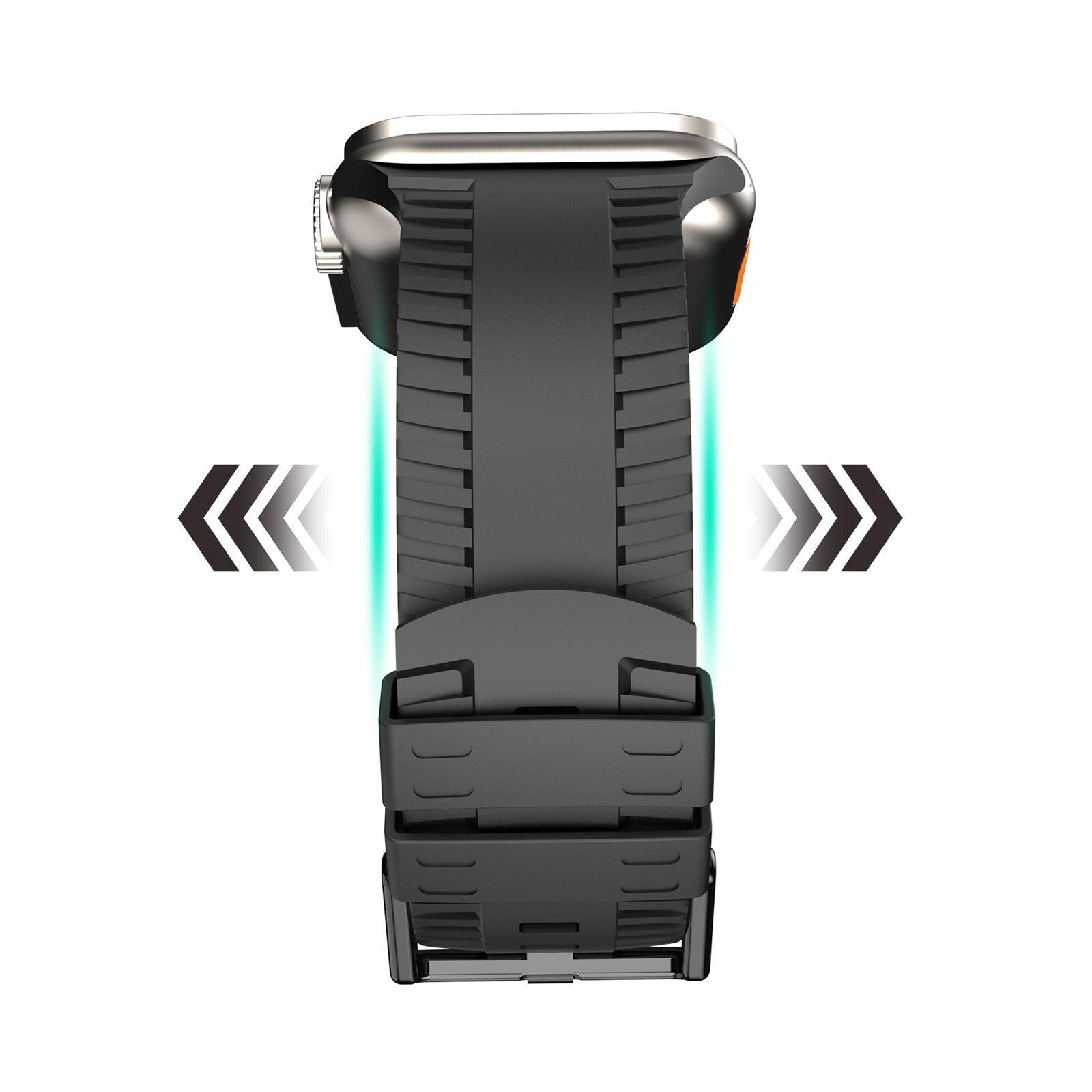Uniqkart for Apple Watch Ultra 49mm / Series 8 7 45mm / 6 5 4 SE (2022) SE 44mm / 3 2 1 42mm Tire Textured Watchband Silicone Watch Strap - Black