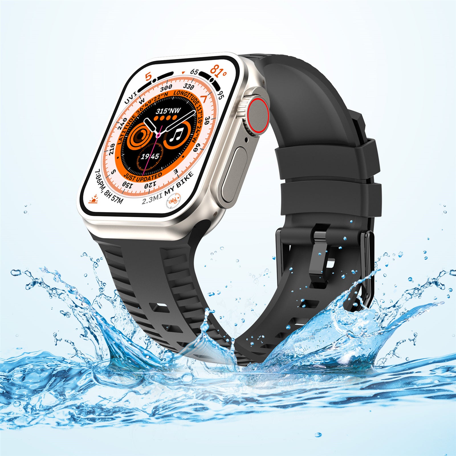 Uniqkart for Apple Watch Ultra 49mm / Series 8 7 45mm / 6 5 4 SE (2022) SE 44mm / 3 2 1 42mm Tire Textured Watchband Silicone Watch Strap - Orange