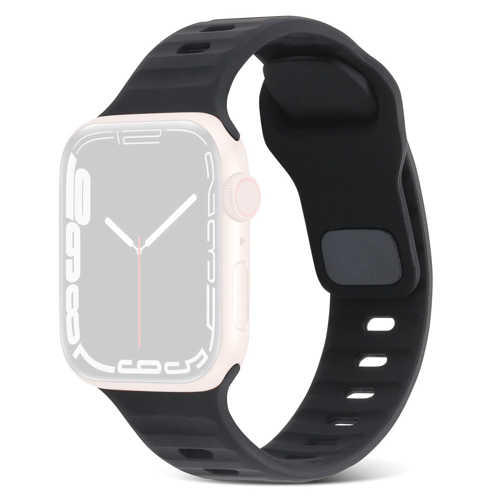 Uniqkart for Apple Watch Ultra 49mm / Series 8 7 45mm / 6 5 4 SE (2022) SE 44mm / 3 2 1 42mm Watchband Silicone Watch Strap with Square Buckle - Black