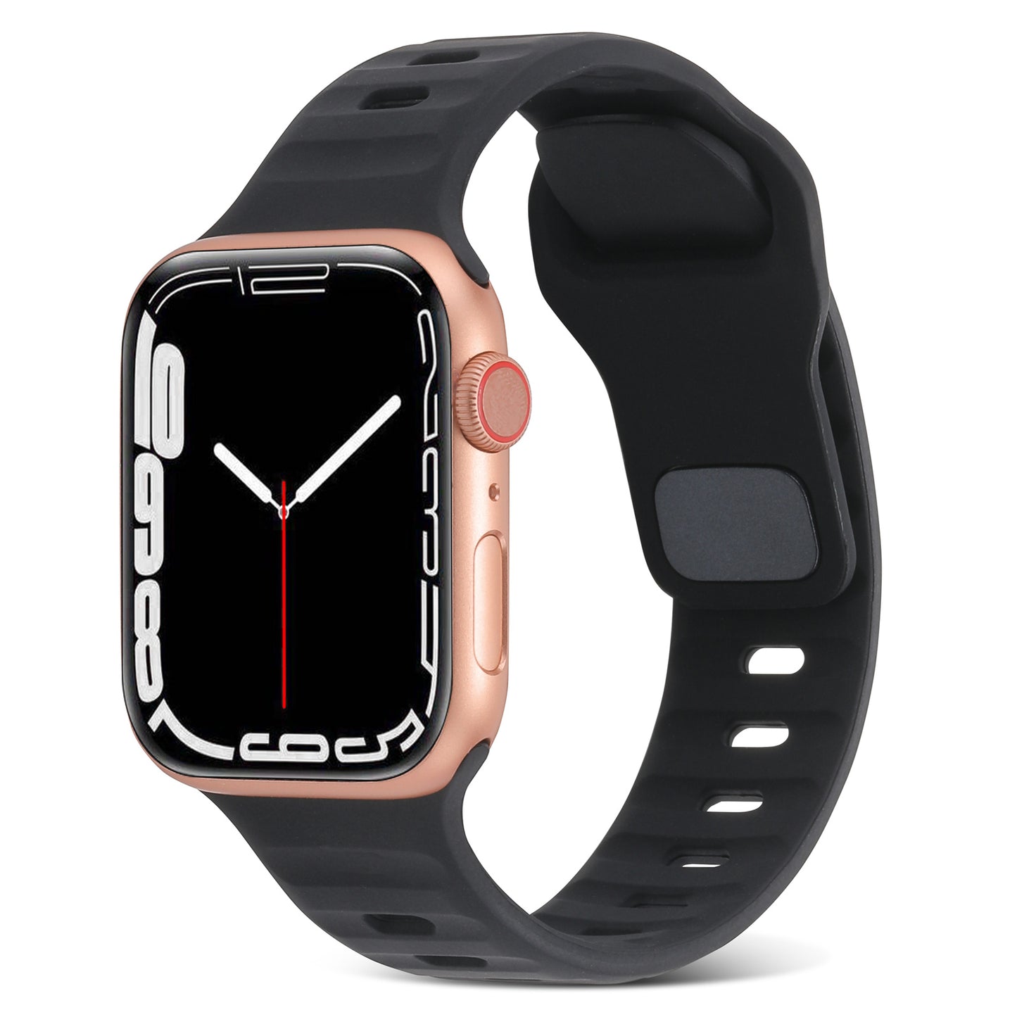 Uniqkart for Apple Watch Ultra 49mm / Series 8 7 45mm / 6 5 4 SE (2022) SE 44mm / 3 2 1 42mm Watchband Silicone Watch Strap with Square Buckle - Black
