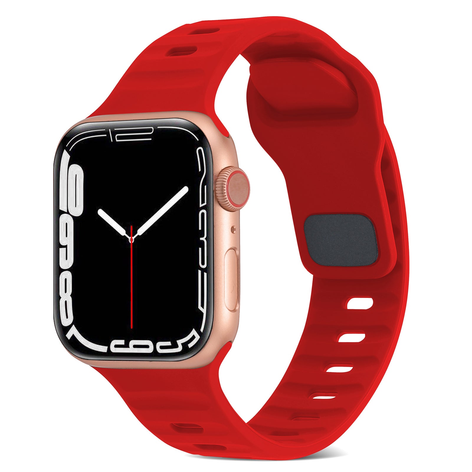 Uniqkart for Apple Watch Ultra 49mm / Series 8 7 45mm / 6 5 4 SE (2022) SE 44mm / 3 2 1 42mm Watchband Silicone Watch Strap with Square Buckle - Red