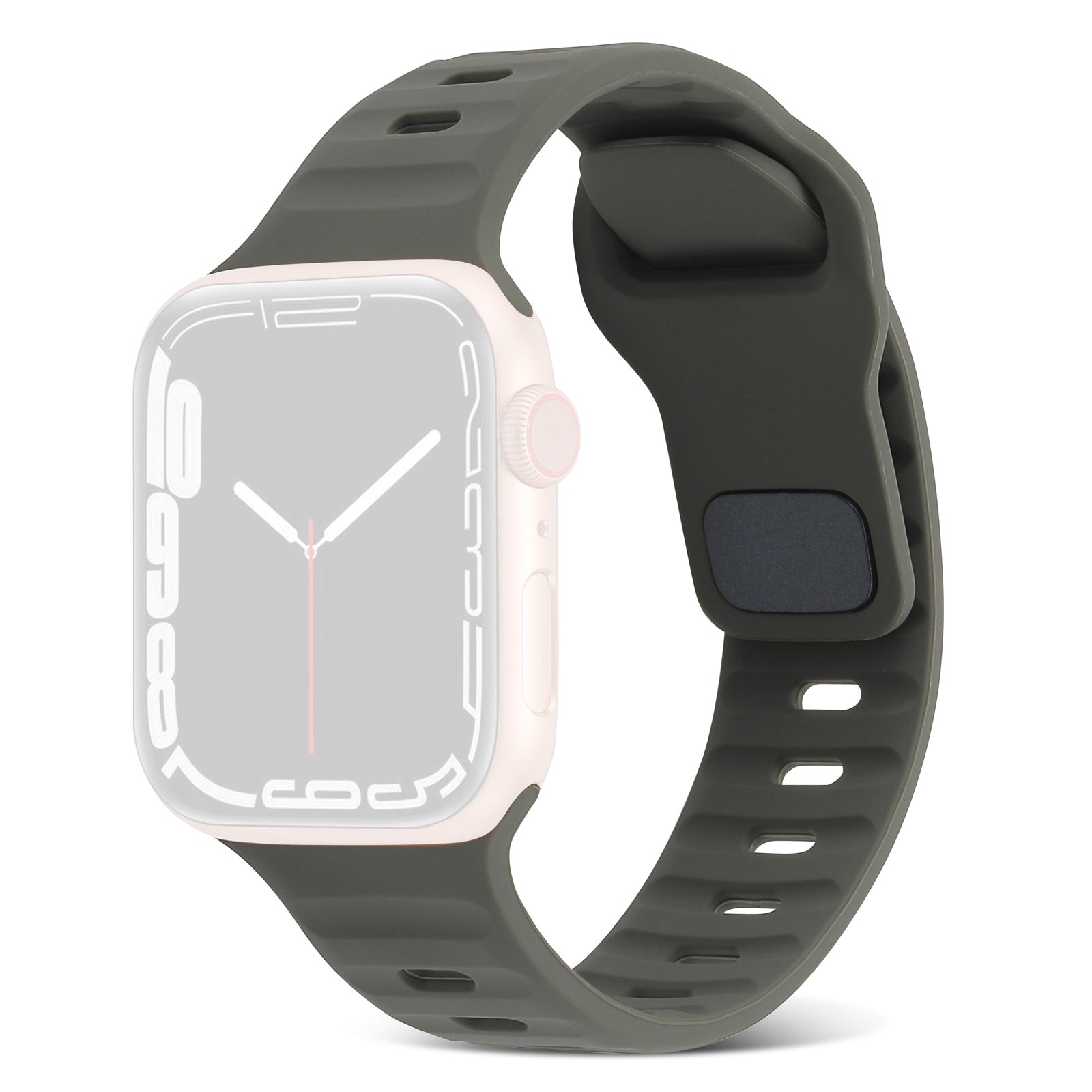 Uniqkart for Apple Watch Ultra 49mm / Series 8 7 45mm / 6 5 4 SE (2022) SE 44mm / 3 2 1 42mm Watchband Silicone Watch Strap with Square Buckle - Blackish Green