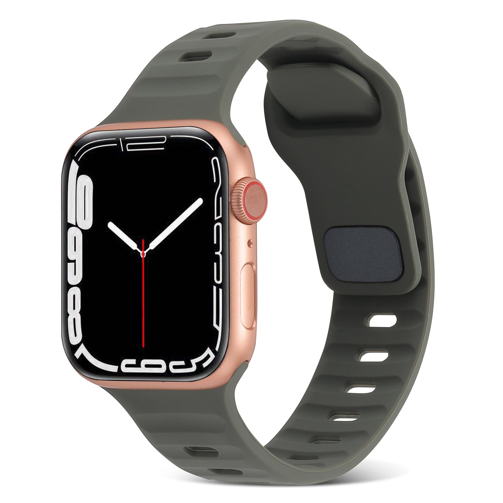 Uniqkart for Apple Watch Ultra 49mm / Series 8 7 45mm / 6 5 4 SE (2022) SE 44mm / 3 2 1 42mm Watchband Silicone Watch Strap with Square Buckle - Blackish Green