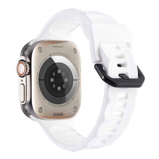Uniqkart for Apple Watch Ultra 49mm / Series 8 7 45mm / 6 5 4 SE (2022) SE 44mm / 3 2 1 42mm Wave Surface Watch Band Silicone Watch Strap - White