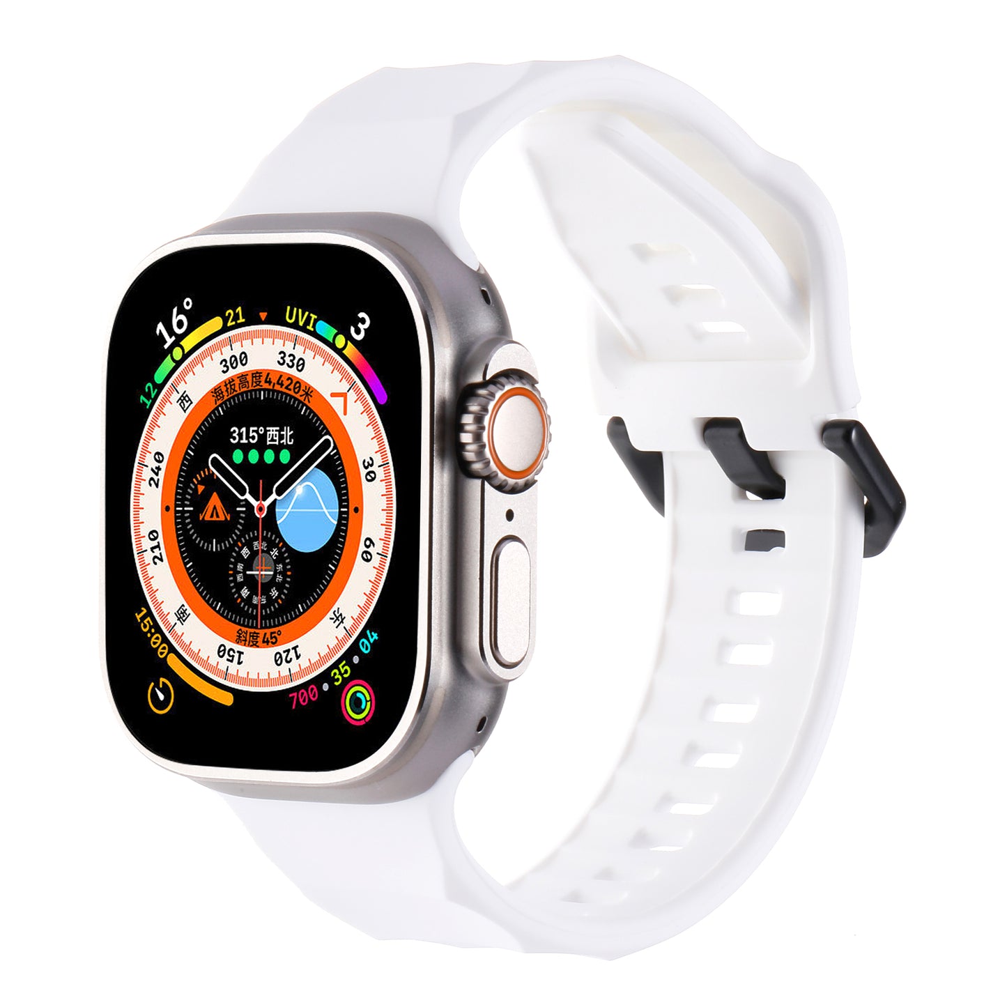 Uniqkart for Apple Watch Ultra 49mm / Series 8 7 45mm / 6 5 4 SE (2022) SE 44mm / 3 2 1 42mm Wave Surface Watch Band Silicone Watch Strap - White