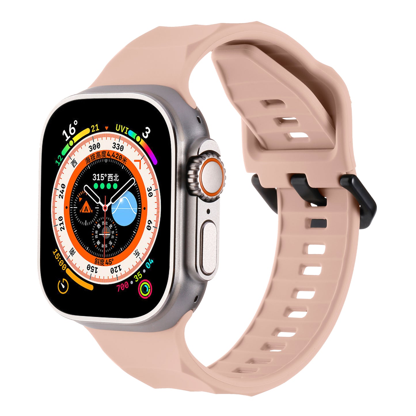 Uniqkart for Apple Watch Ultra 49mm / Series 8 7 45mm / 6 5 4 SE (2022) SE 44mm / 3 2 1 42mm Wave Surface Watch Band Silicone Watch Strap - Pink