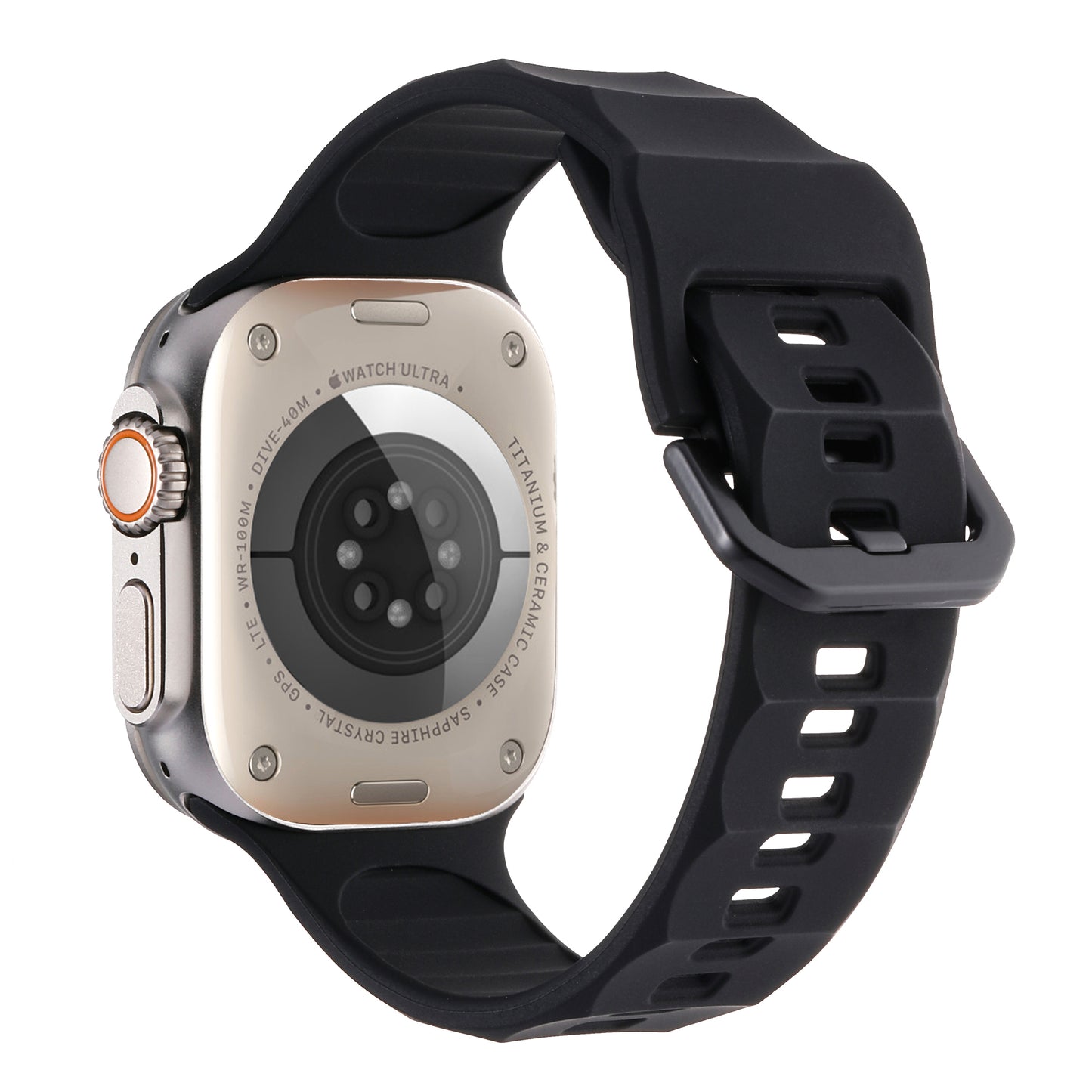 Uniqkart for Apple Watch Ultra 49mm / Series 8 7 45mm / 6 5 4 SE (2022) SE 44mm / 3 2 1 42mm Wave Surface Watch Band Silicone Watch Strap - Black