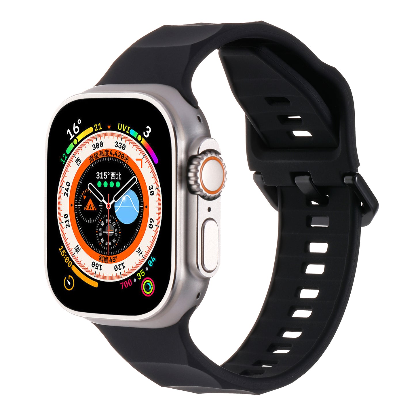 Uniqkart for Apple Watch Ultra 49mm / Series 8 7 45mm / 6 5 4 SE (2022) SE 44mm / 3 2 1 42mm Wave Surface Watch Band Silicone Watch Strap - Black