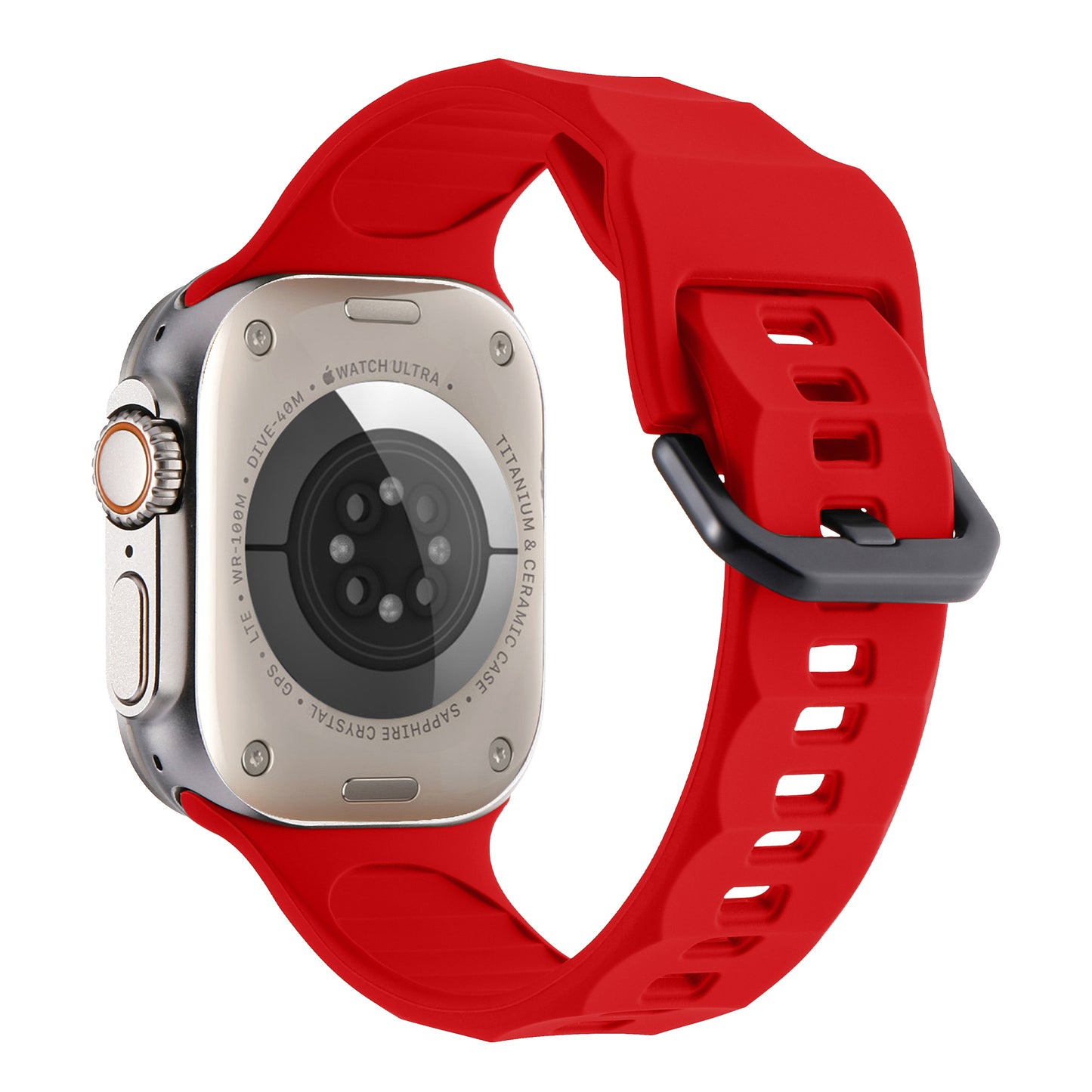 Uniqkart for Apple Watch Ultra 49mm / Series 8 7 45mm / 6 5 4 SE (2022) SE 44mm / 3 2 1 42mm Wave Surface Watch Band Silicone Watch Strap - Red