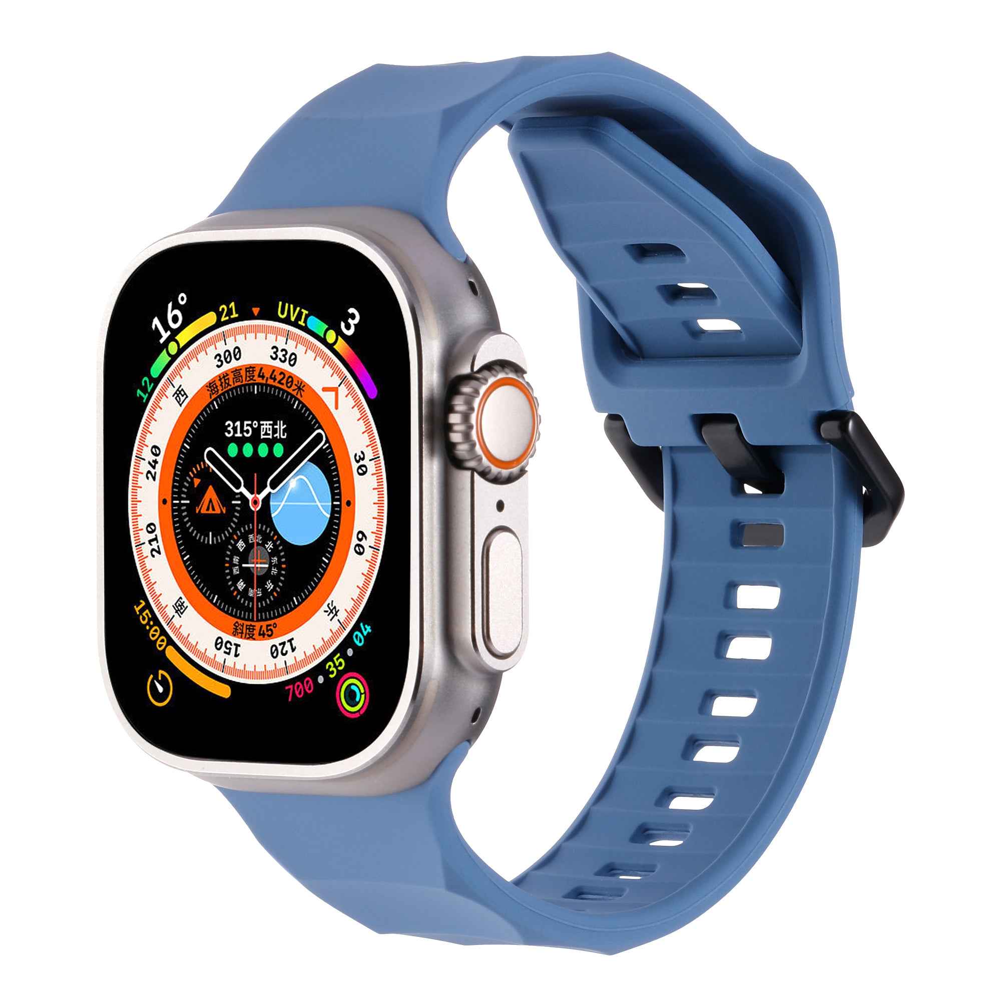Uniqkart for Apple Watch Ultra 49mm / Series 8 7 45mm / 6 5 4 SE (2022) SE 44mm / 3 2 1 42mm Wave Surface Watch Band Silicone Watch Strap - Baby Blue