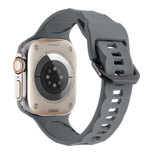 Uniqkart for Apple Watch Ultra 49mm / Series 8 7 45mm / 6 5 4 SE (2022) SE 44mm / 3 2 1 42mm Wave Surface Watch Band Silicone Watch Strap - Dark Grey