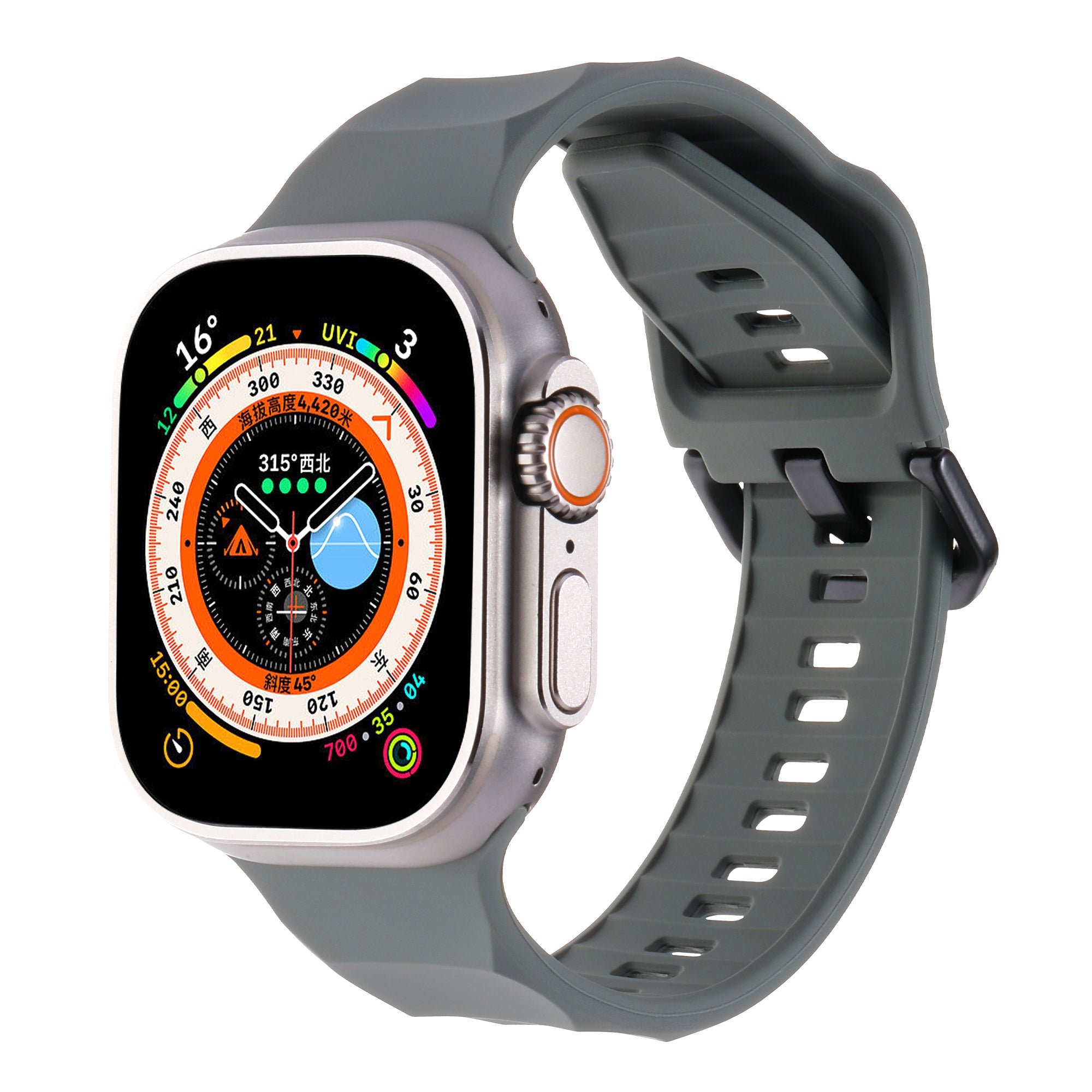 Uniqkart for Apple Watch Ultra 49mm / Series 8 7 45mm / 6 5 4 SE (2022) SE 44mm / 3 2 1 42mm Wave Surface Watch Band Silicone Watch Strap - Dark Grey