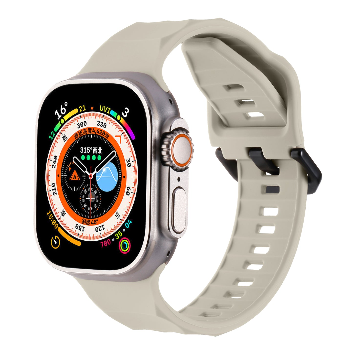 Uniqkart for Apple Watch Ultra 49mm / Series 8 7 45mm / 6 5 4 SE (2022) SE 44mm / 3 2 1 42mm Wave Surface Watch Band Silicone Watch Strap - Starlight