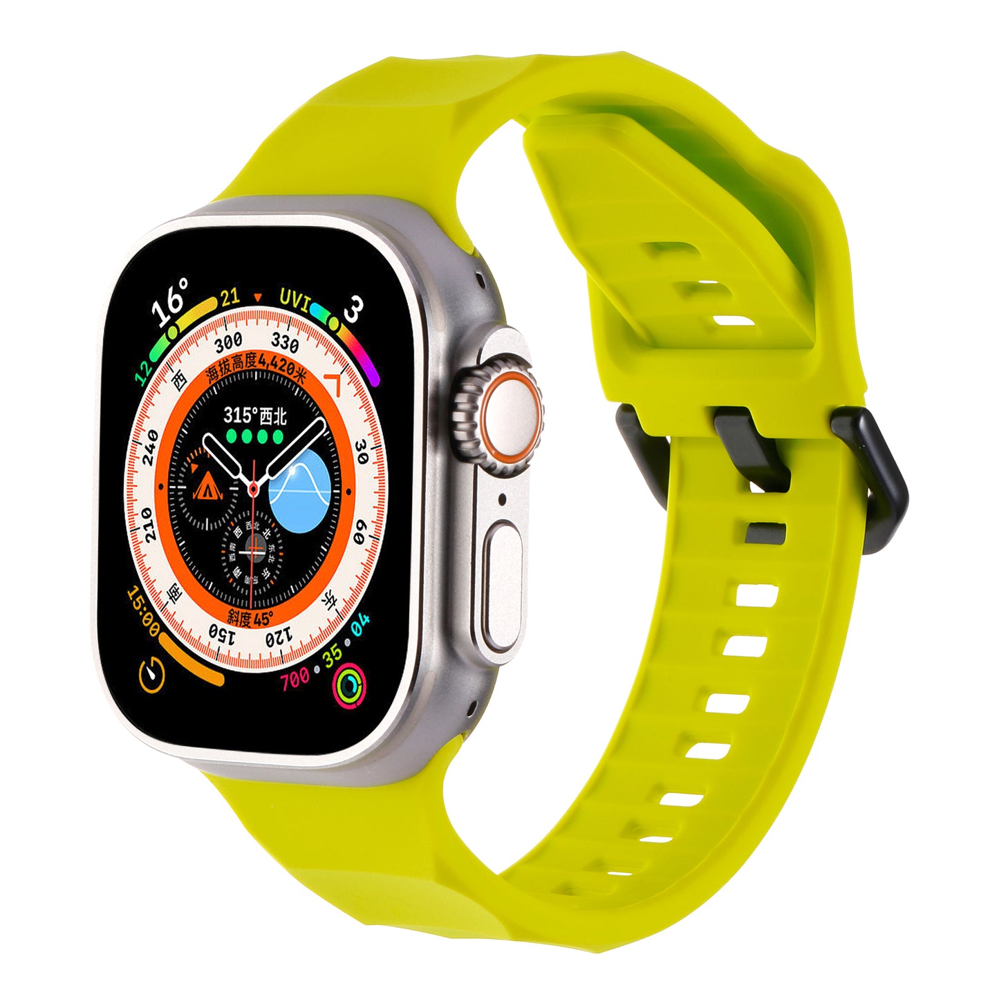 Uniqkart for Apple Watch Ultra 49mm / Series 8 7 45mm / 6 5 4 SE (2022) SE 44mm / 3 2 1 42mm Wave Surface Watch Band Silicone Watch Strap - Fluorescent Green
