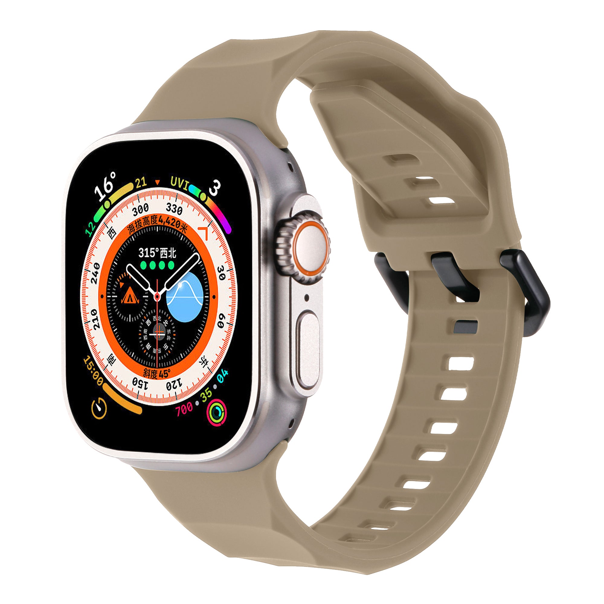 Uniqkart for Apple Watch Ultra 49mm / Series 8 7 45mm / 6 5 4 SE (2022) SE 44mm / 3 2 1 42mm Wave Surface Watch Band Silicone Watch Strap - Brown