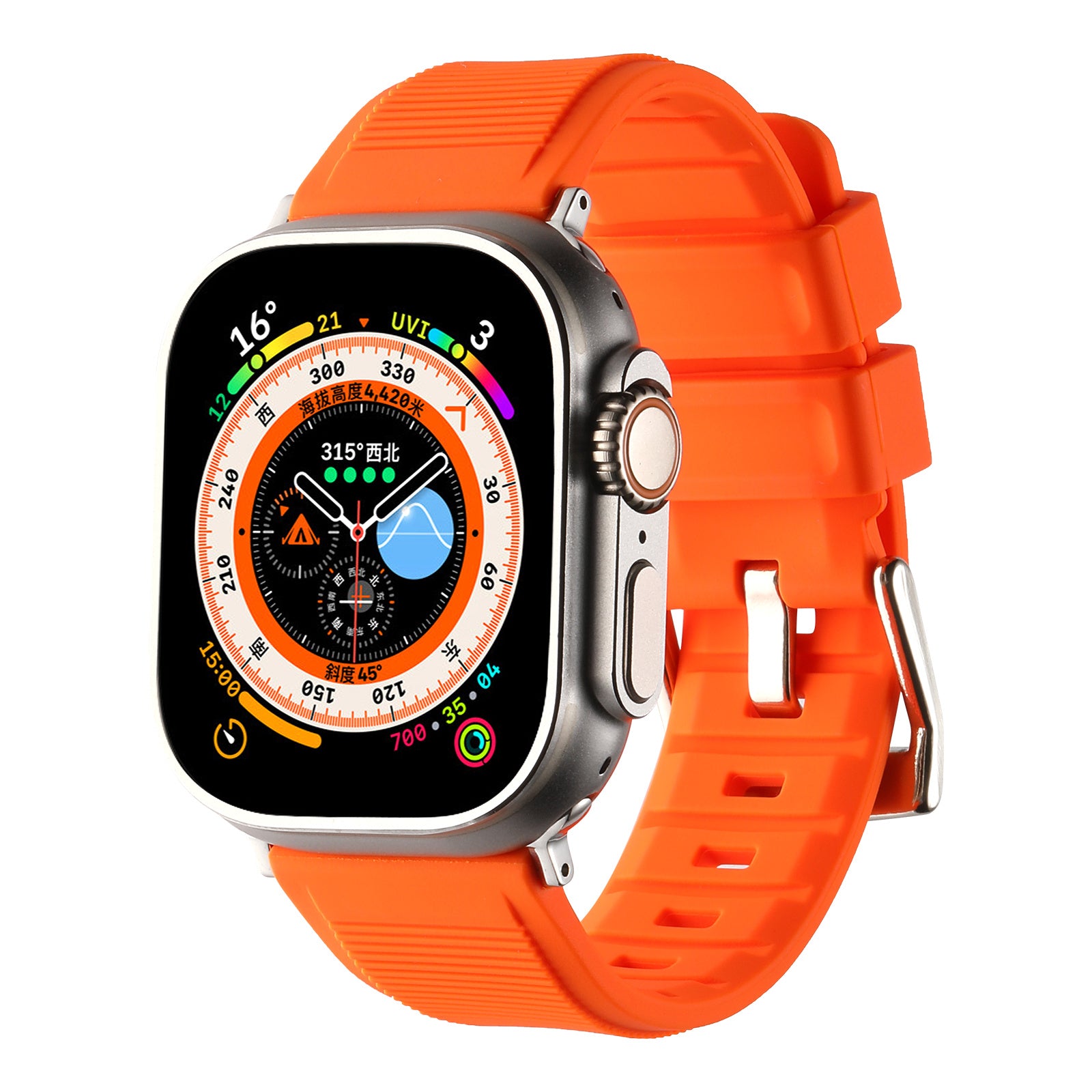 Uniqkart for Apple Watch Ultra 49mm / Series 8 7 45mm / 6 5 4 SE (2022) SE 44mm / 3 2 1 42mm Silicone Strap Dual Loop Watch Band - Orange