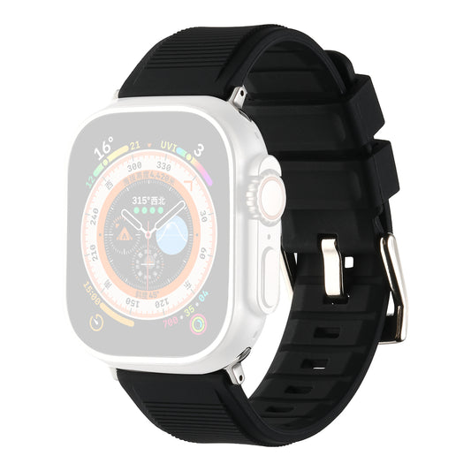 Uniqkart for Apple Watch Ultra 49mm / Series 8 7 45mm / 6 5 4 SE (2022) SE 44mm / 3 2 1 42mm Silicone Strap Dual Loop Watch Band - Black