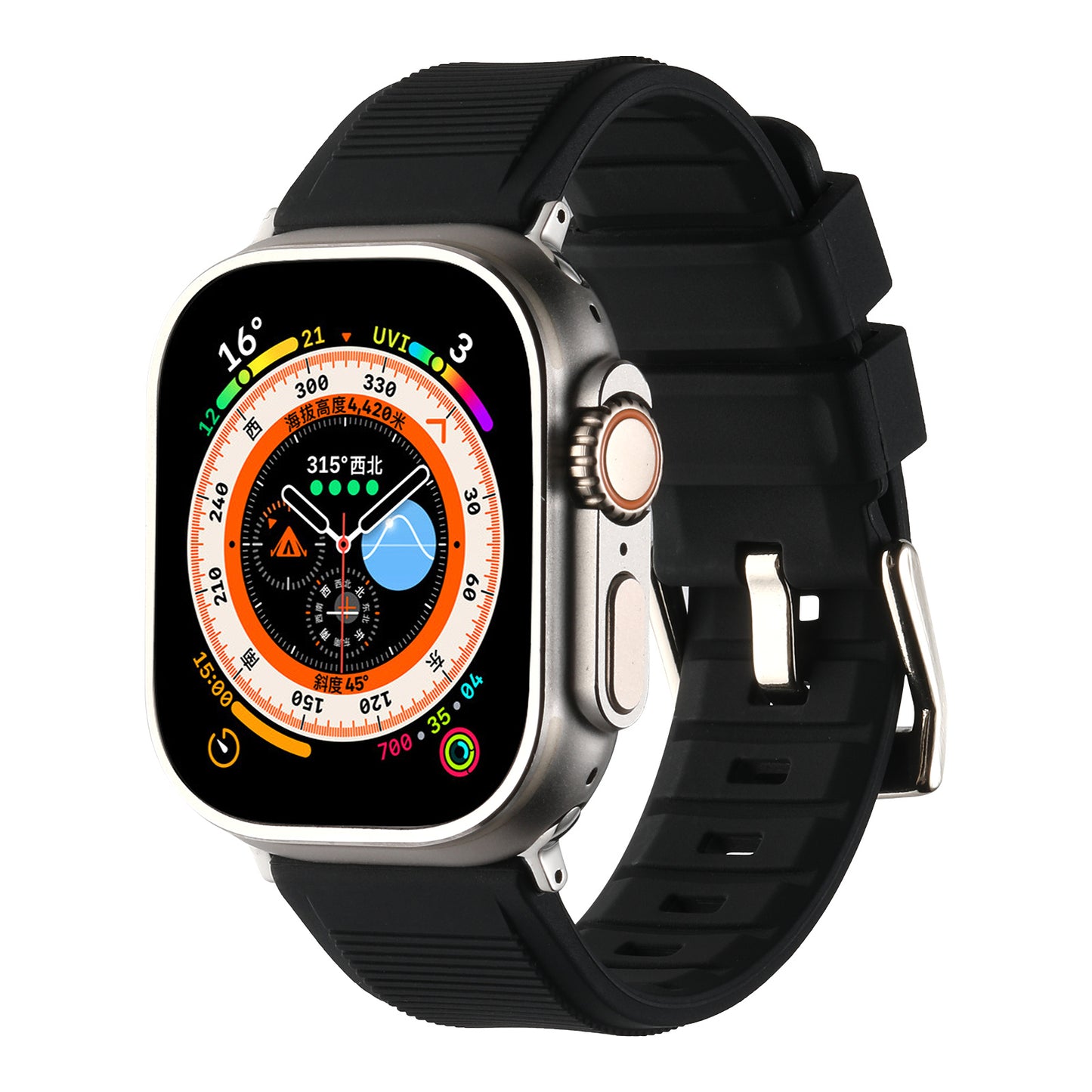 Uniqkart for Apple Watch Ultra 49mm / Series 8 7 45mm / 6 5 4 SE (2022) SE 44mm / 3 2 1 42mm Silicone Strap Dual Loop Watch Band - Black