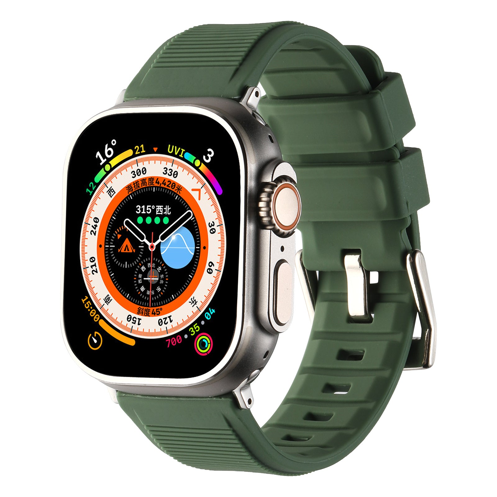 Uniqkart for Apple Watch Ultra 49mm / Series 8 7 45mm / 6 5 4 SE (2022) SE 44mm / 3 2 1 42mm Silicone Strap Dual Loop Watch Band - Army Green