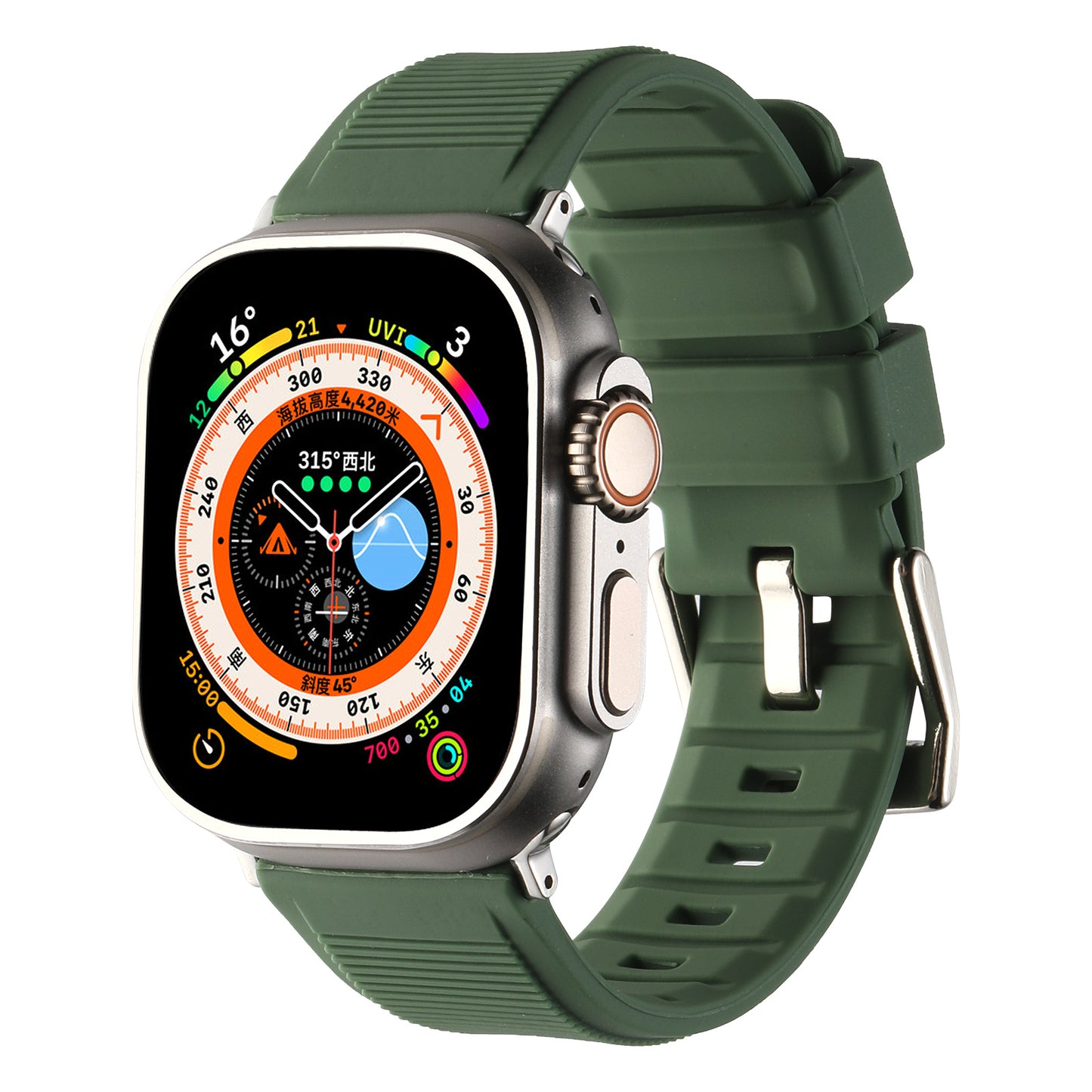 Uniqkart for Apple Watch Ultra 49mm / Series 8 7 45mm / 6 5 4 SE (2022) SE 44mm / 3 2 1 42mm Silicone Strap Dual Loop Watch Band - Army Green