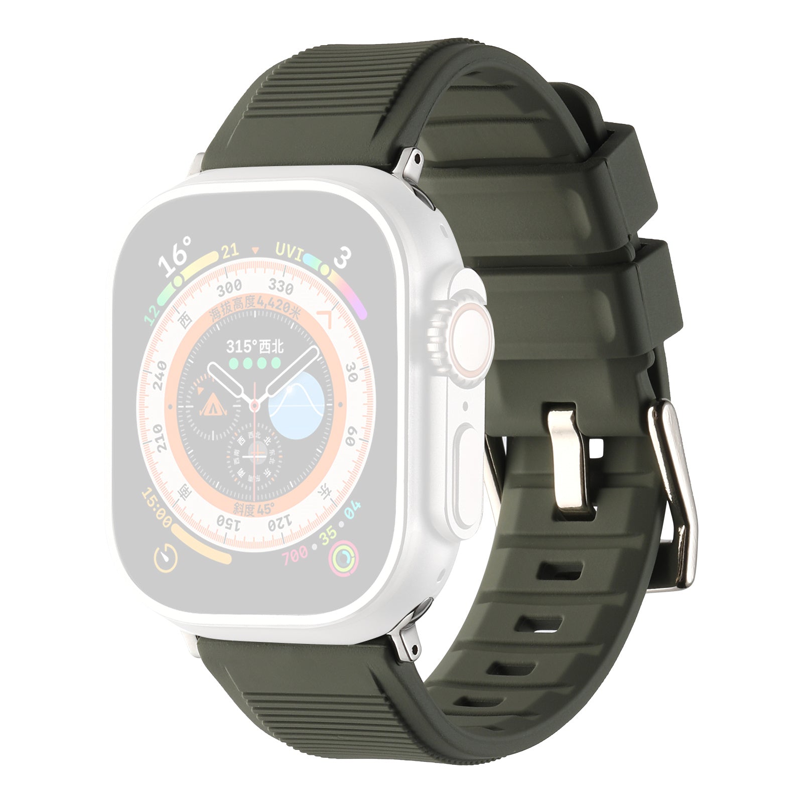 Uniqkart for Apple Watch Ultra 49mm / Series 8 7 45mm / 6 5 4 SE (2022) SE 44mm / 3 2 1 42mm Silicone Strap Dual Loop Watch Band - Blackish Green