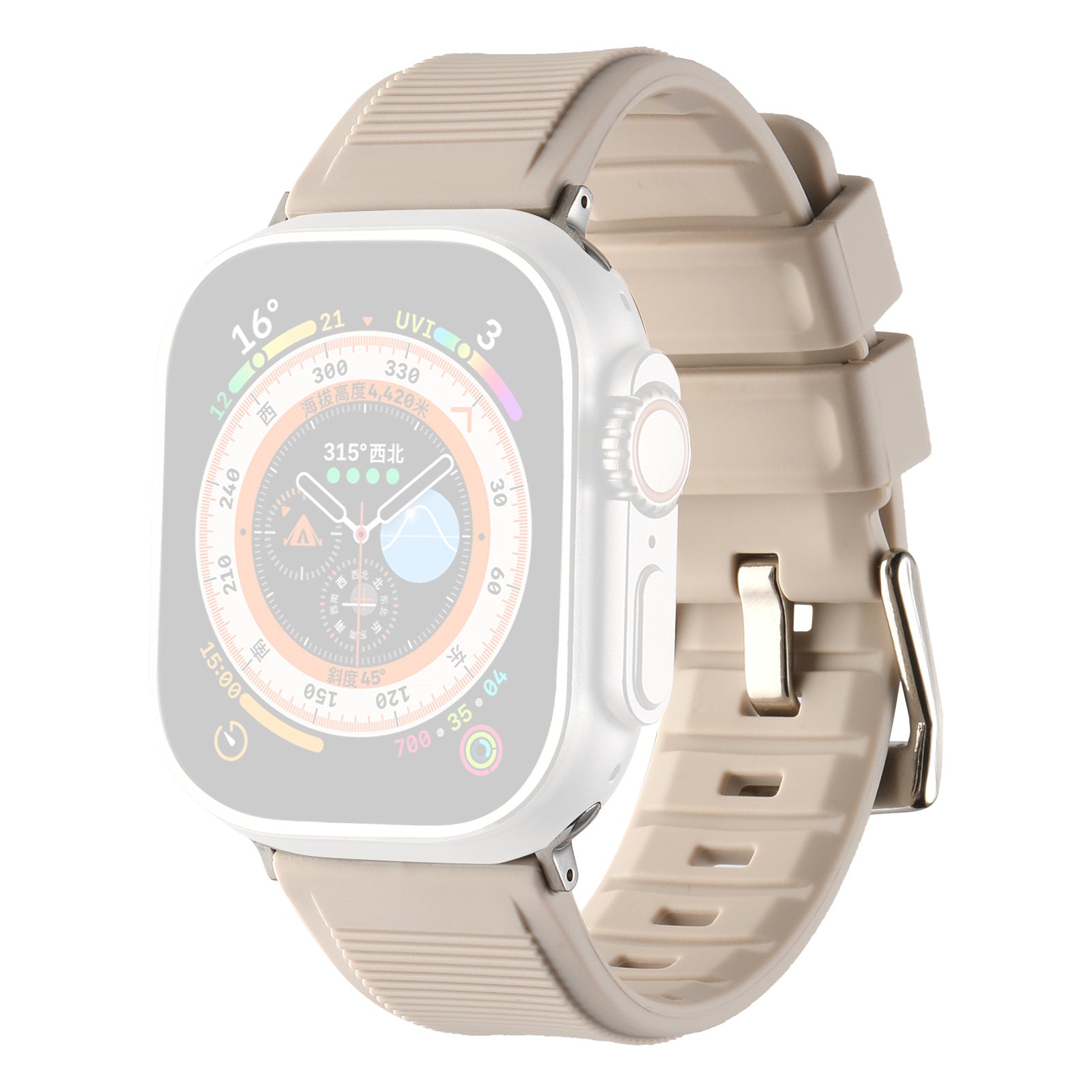 Uniqkart for Apple Watch Ultra 49mm / Series 8 7 45mm / 6 5 4 SE (2022) SE 44mm / 3 2 1 42mm Silicone Strap Dual Loop Watch Band - Starlight