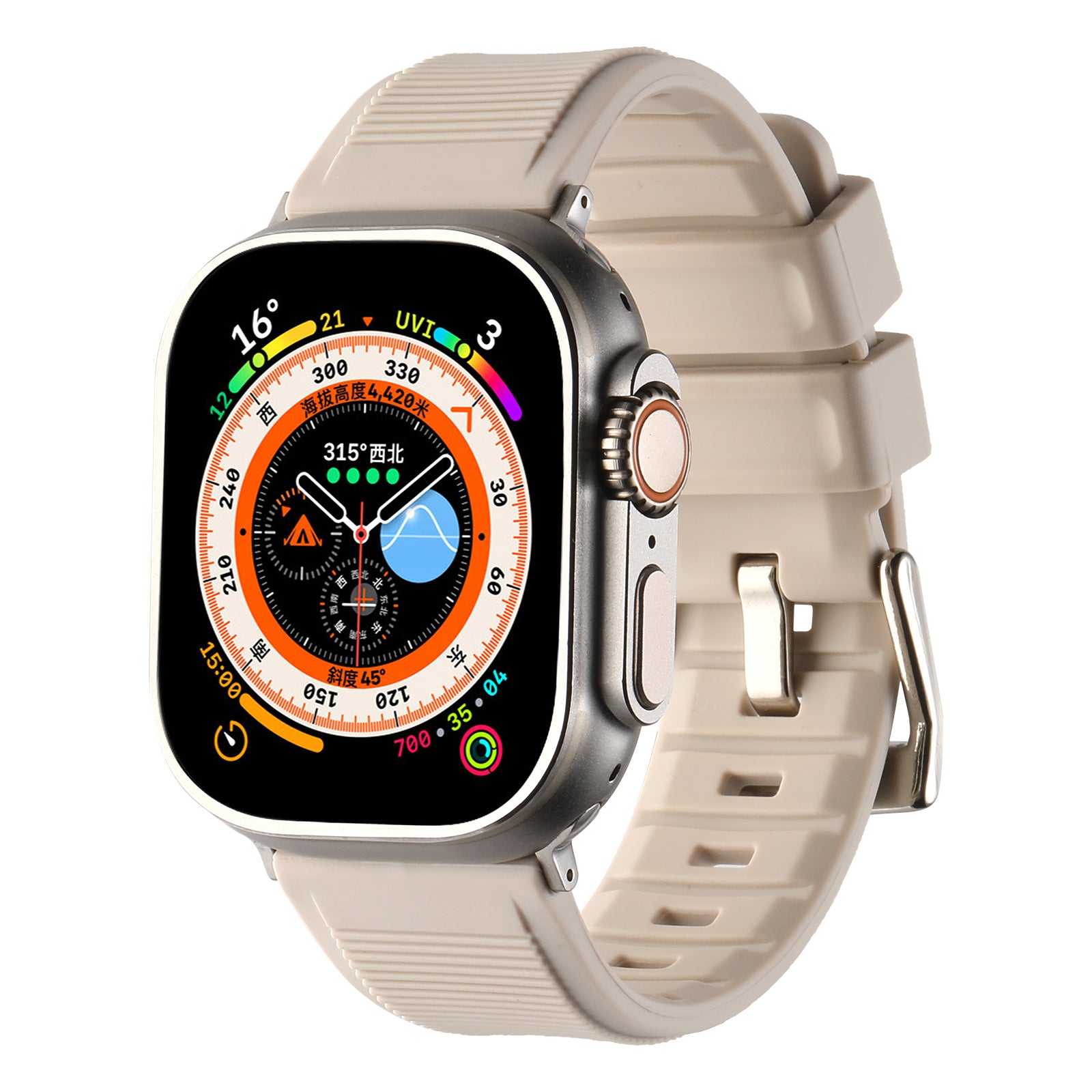 Uniqkart for Apple Watch Ultra 49mm / Series 8 7 45mm / 6 5 4 SE (2022) SE 44mm / 3 2 1 42mm Silicone Strap Dual Loop Watch Band - Starlight