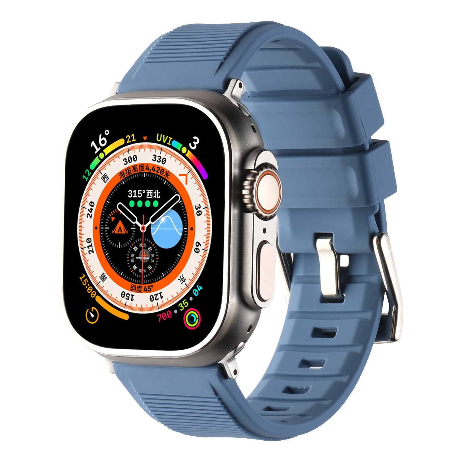 Uniqkart for Apple Watch Ultra 49mm / Series 8 7 45mm / 6 5 4 SE (2022) SE 44mm / 3 2 1 42mm Silicone Strap Dual Loop Watch Band - Baby Blue