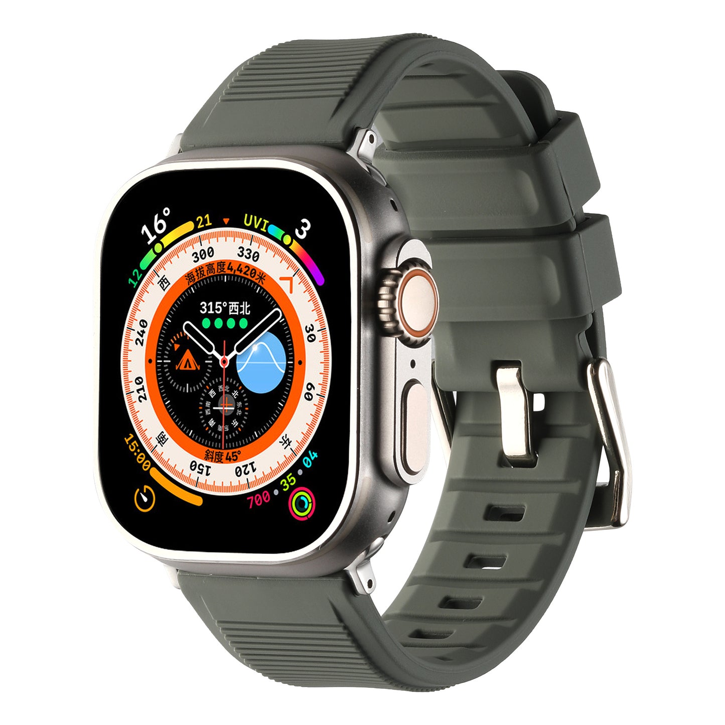 Uniqkart for Apple Watch Ultra 49mm / Series 8 7 45mm / 6 5 4 SE (2022) SE 44mm / 3 2 1 42mm Silicone Strap Dual Loop Watch Band - Dark Grey