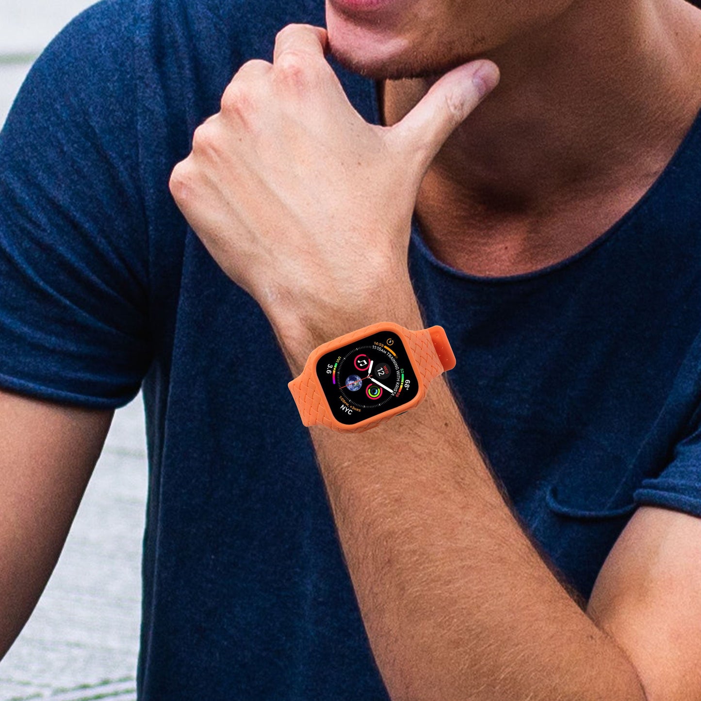Uniqkart for Apple Watch Series 8  /  7 45mm Woven Texture TPU Watchband Integral Watch Strap with Case - Orange