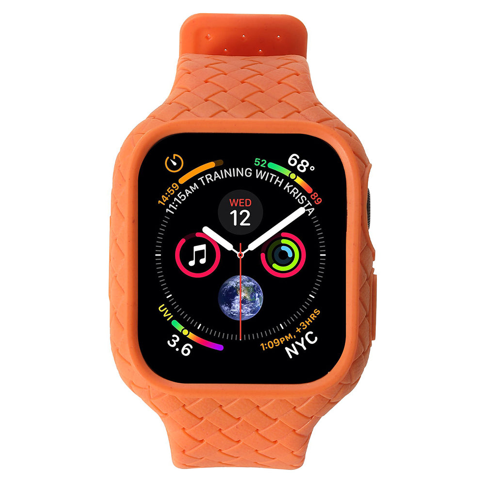 Uniqkart for Apple Watch Series 8  /  7 41mm Woven Texture TPU Wrist Band Integrated Watch Strap with Case - Orange